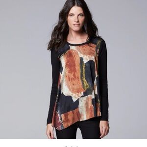 Long sleeve Blouse Simply Vera Orange Black Fall color Asymmetrical size‎ large